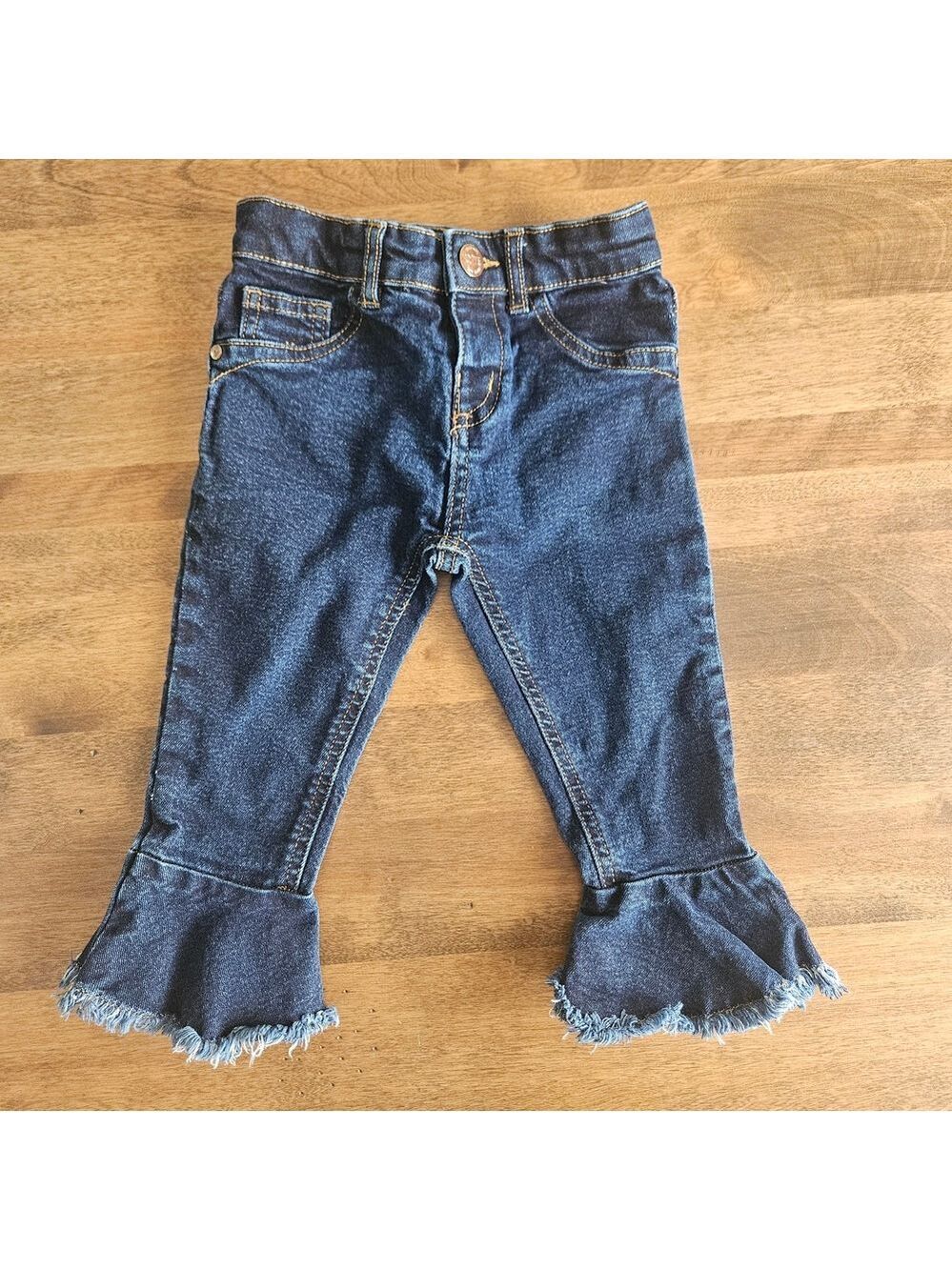 Toddler Girls Denim Flare Jeans Ruffle Hem Dark Wash Size 2T